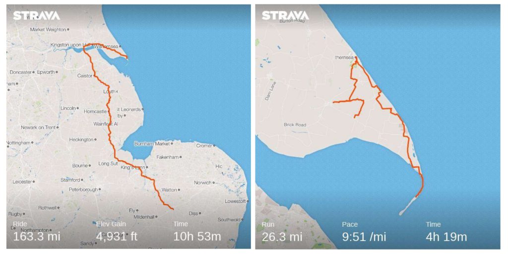 Photo: The cycle and marathon routes that Jonny and Nick undertook. Credit: Strava.