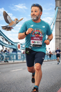 Ai generated image of Stuart running in a marathon